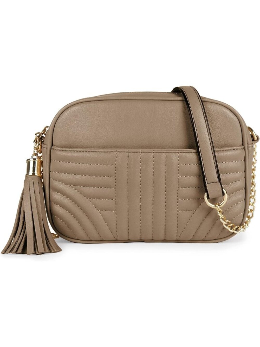 👜Women's Taupe Quilted Camera Bag Tassel Crossbody Bag Lightweight Shoulder Bag